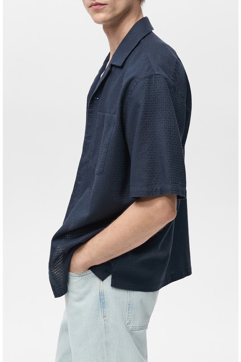 Textured Cotton Bowling Shirt, Alternate, color, DARK NAVY