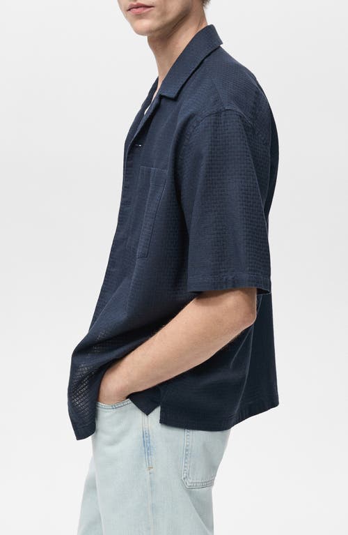 Mango Textured Cotton Bowling Shirt In Blue
