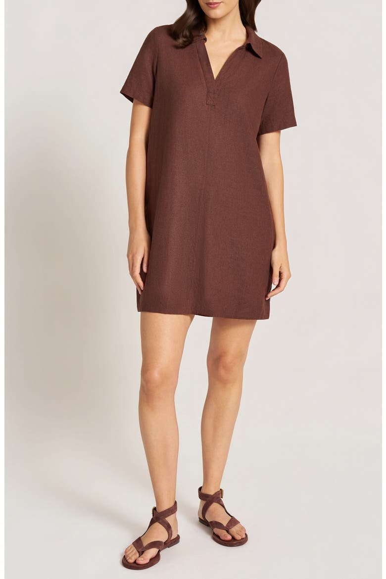 Sable Linen Blend Popover Dress, Main, color, CHOCOLATE