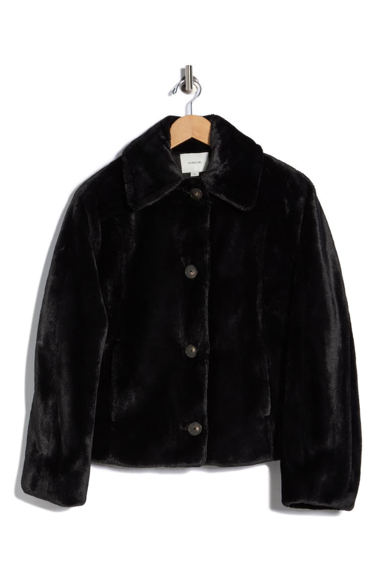 Faux Fur Trucker Jacket, Alternate, color, BLACK