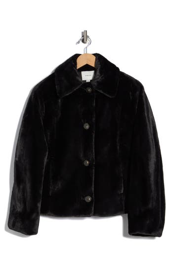 Vince Faux Fur Trucker Jacket In Black
