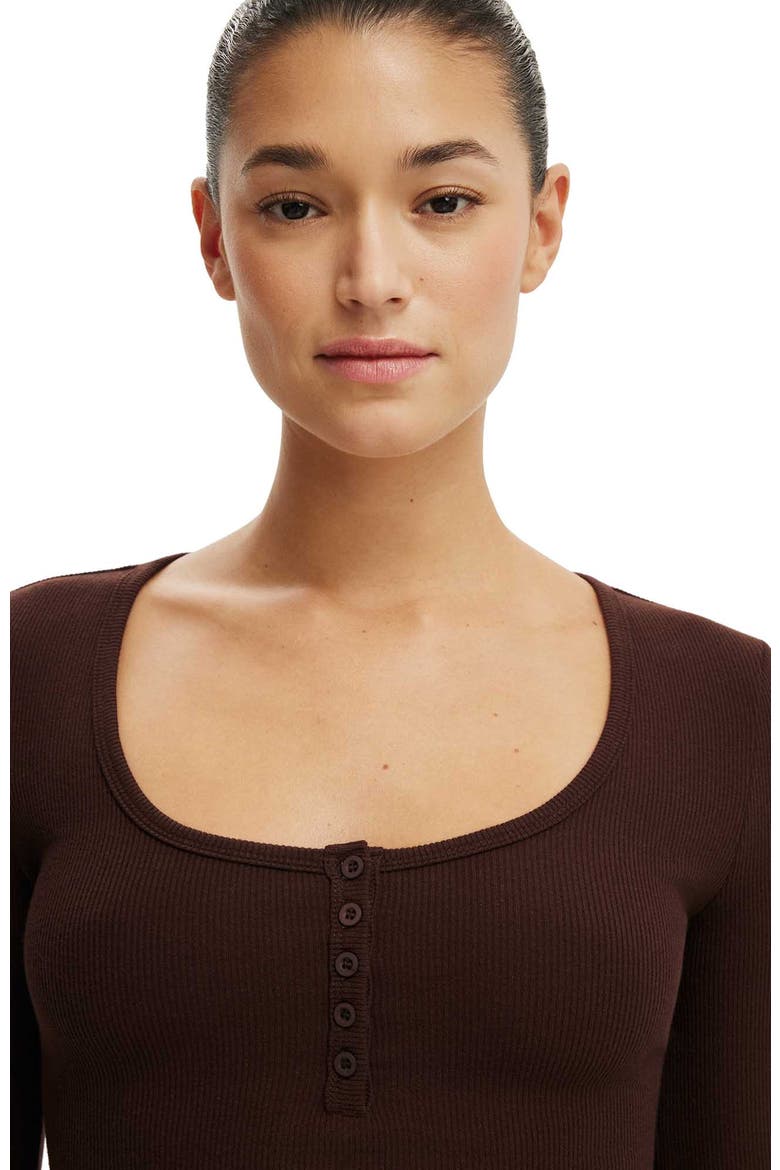 Women's Blake Rib Scoop Henley Long Sleeve, Alternate, color, Dark Oak