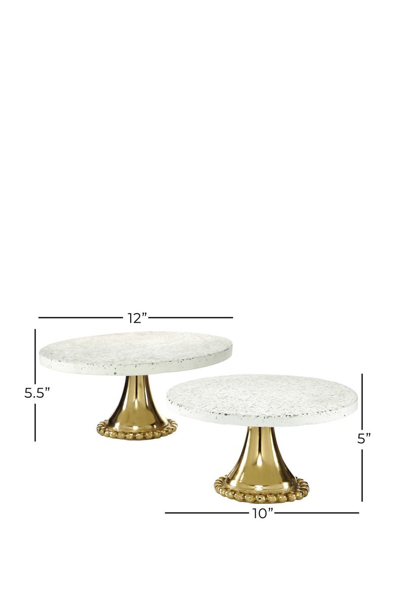 Goldtone Ceramic Speckled Cake Stand with Goldtone Base - Set of 2, Alternate, color, MULTI