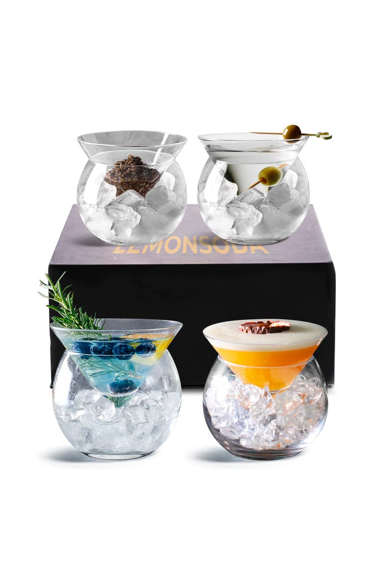 Stemless Martini Glasses With Chiller - Set of 4, Alternate, color, Clear
