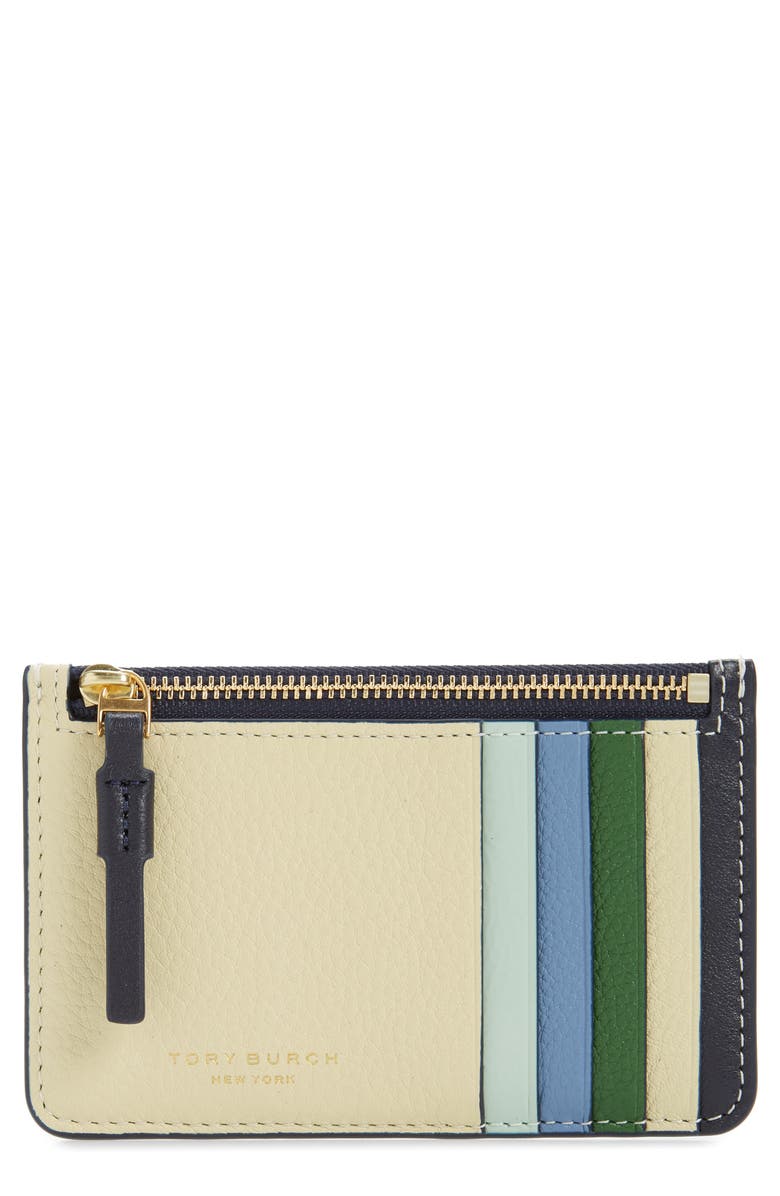 Tory Burch Perry Colorblock Leather Zip Card Case, Main, color,