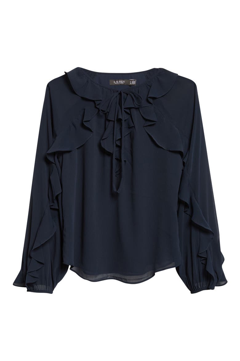 Ruffle Raglan Sleeve Georgette Top, Alternate, color, LAUREN NAVY BLUE