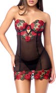 Mapale Embroidered Underwire Chemise & G-String Set