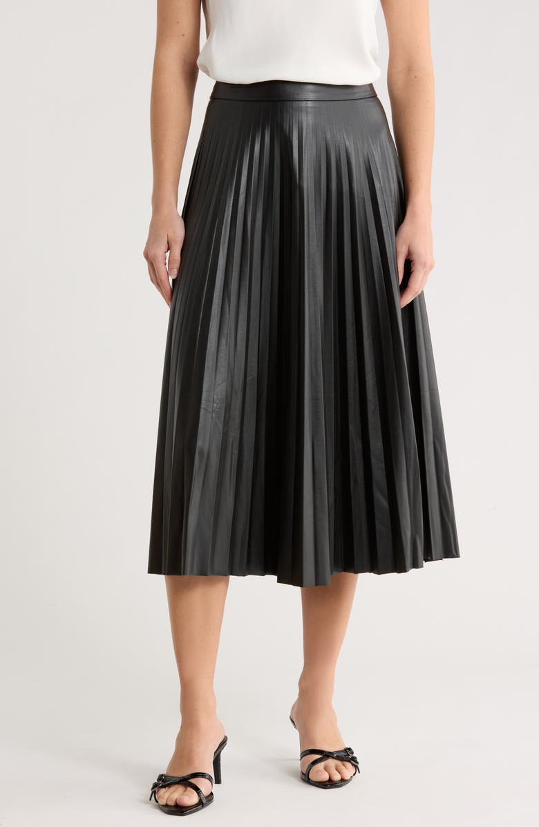 Love Token Carrie Pleated Faux Leather Skirt, Main, color, Black