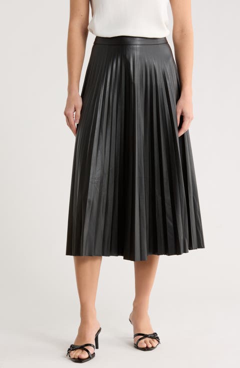 Carrie Pleated Faux Leather Skirt