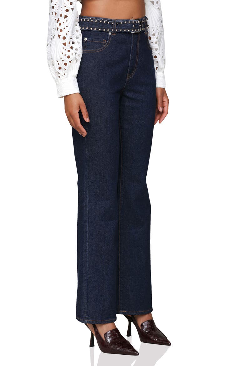 Studded Belt High Waist Flare Leg Jeans, Alternate, color, DARK RINSE WASH