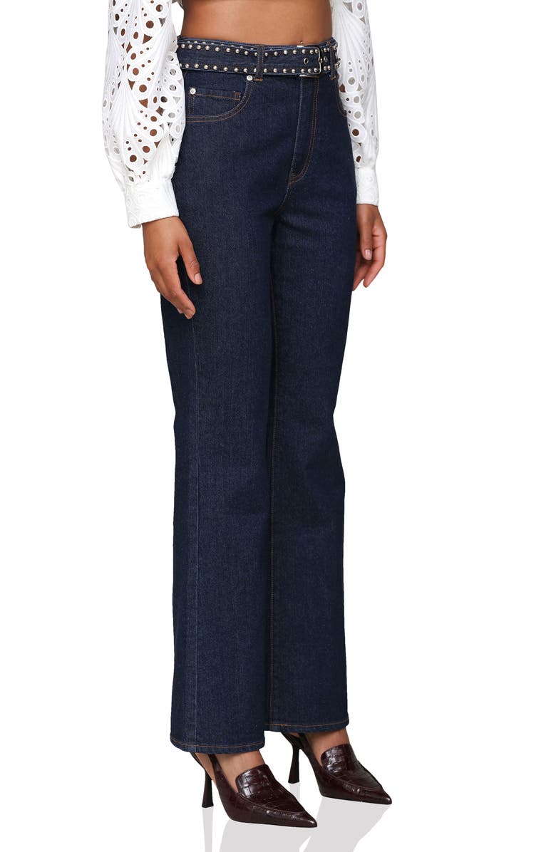 Avec Les Filles Studded Belt High Waist Flare Leg Jeans, Alternate, color, Dark Rinse Wash