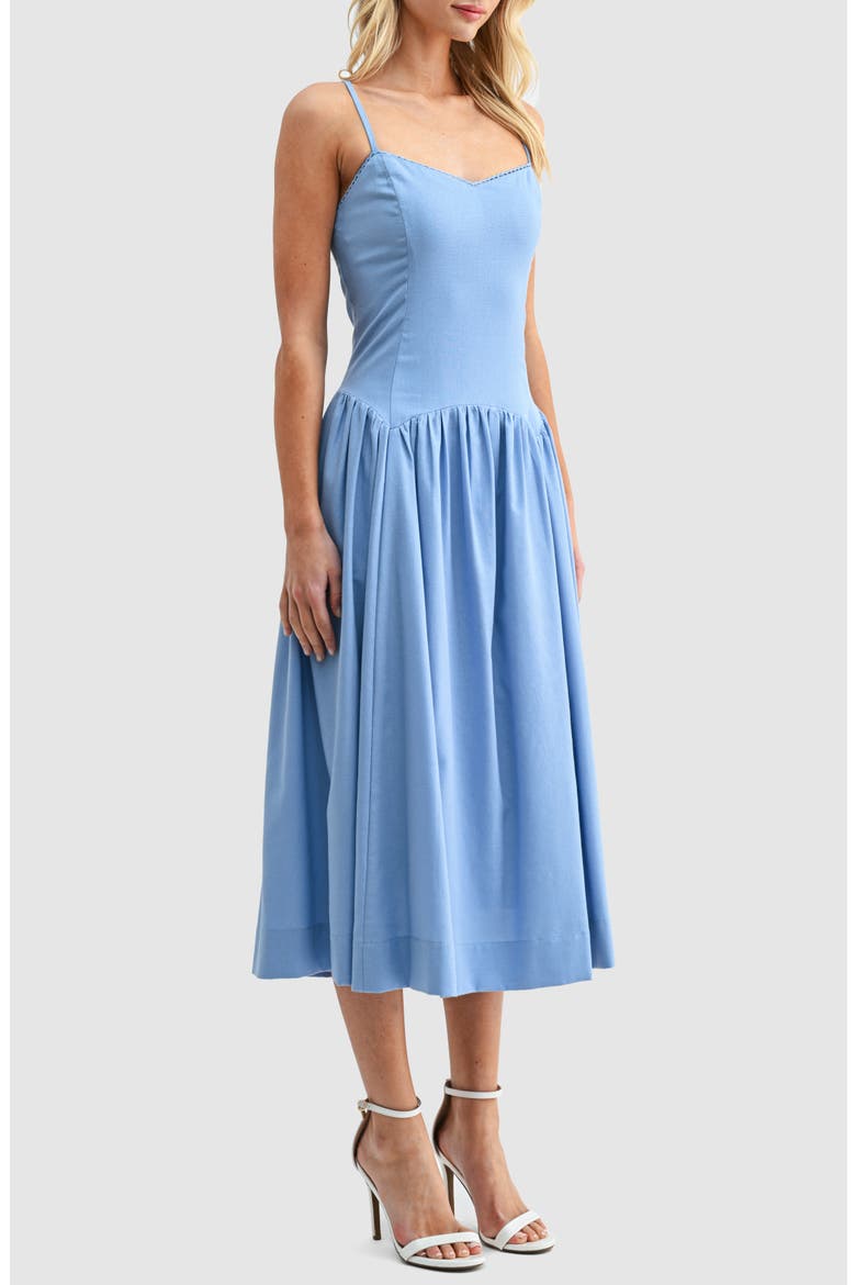 Drop Waist Cotton & Linen Midi Dress, Alternate, color, PERIWINKLE