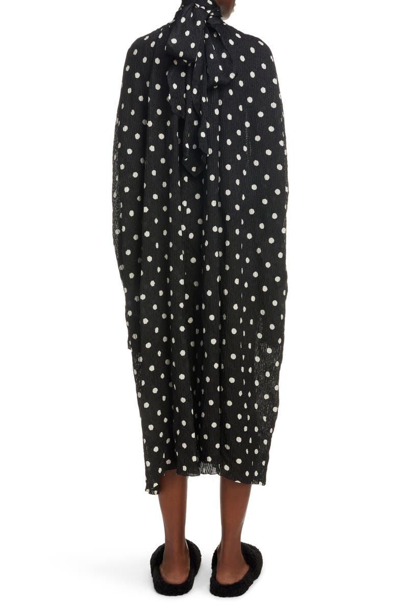 Balenciaga Balenciga Long Sleeve Polka Dot Creased Rib Dress, Alternate, color, 