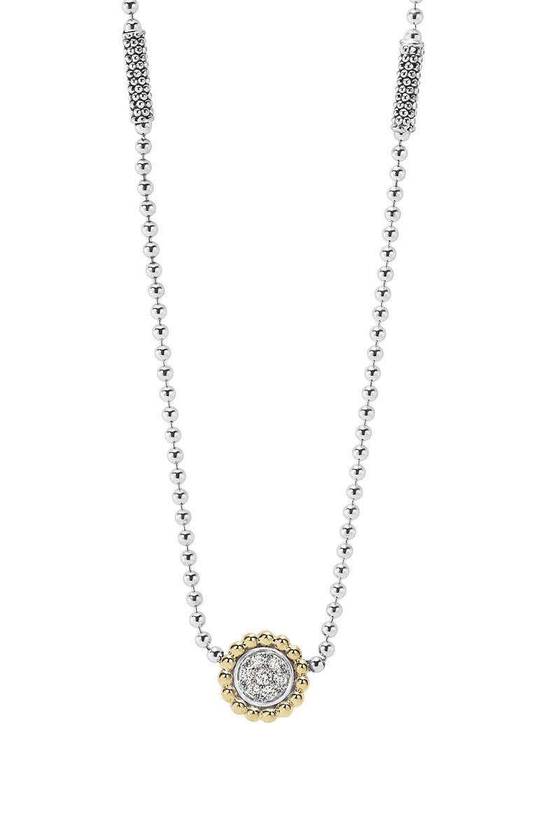 Two-Tone Diamond Circle Pendant Caviar Necklace, Main, color, SILVER/ GOLD