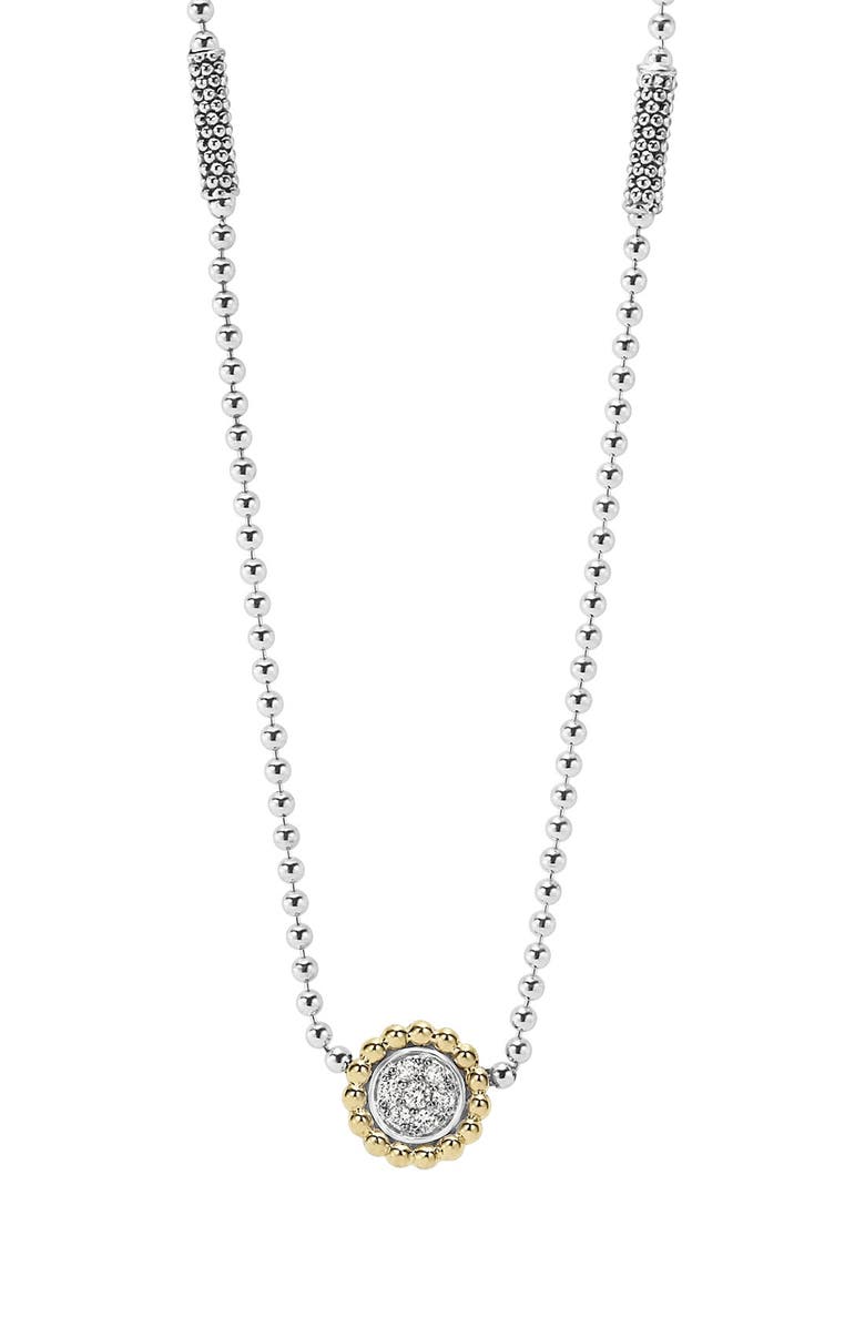 LAGOS Two-Tone Diamond Circle Pendant Caviar Necklace, Main, color, 