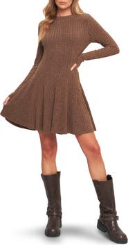 FLYING TOMATO Long Sleeve Rib Minidress
