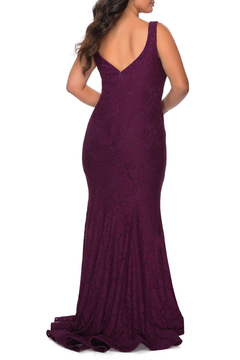 Beaded Lace Trumpet Gown, Alternate, color, DARK BERRY