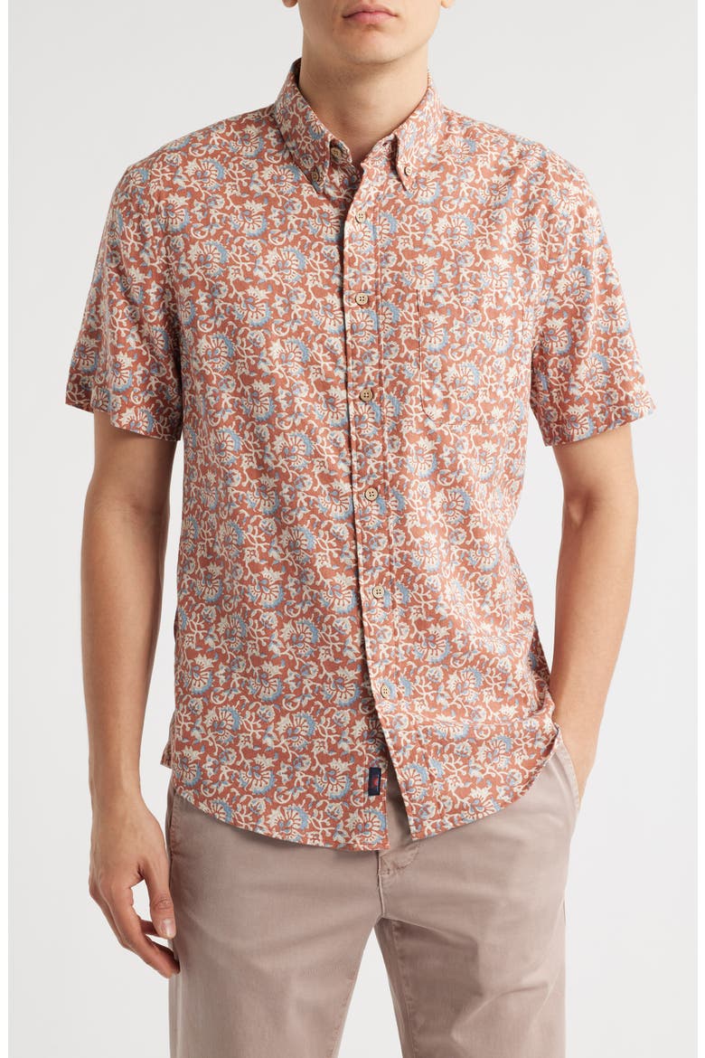 Breeze Short Sleeve Button-Down Shirt, Main, color, CLAY OCEANSIDE FLORAL