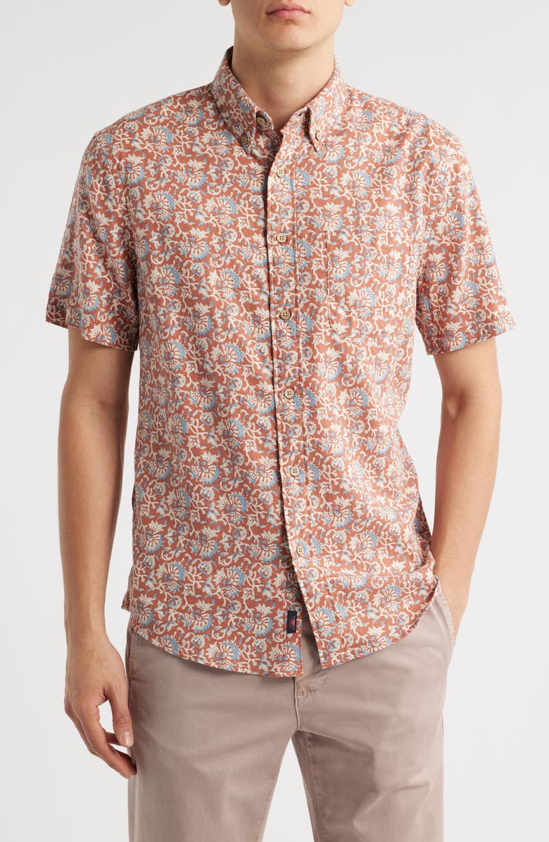 Faherty Breeze Short Sleeve Button-Down Shirt, Main, color, Clay Oceanside Floral