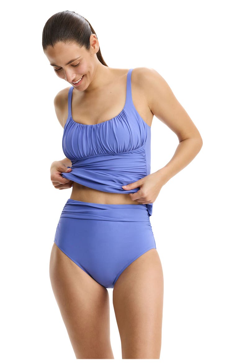 Tutti Frutti Shirred Peasant Tankini Top, Alternate, color, Periwinkle