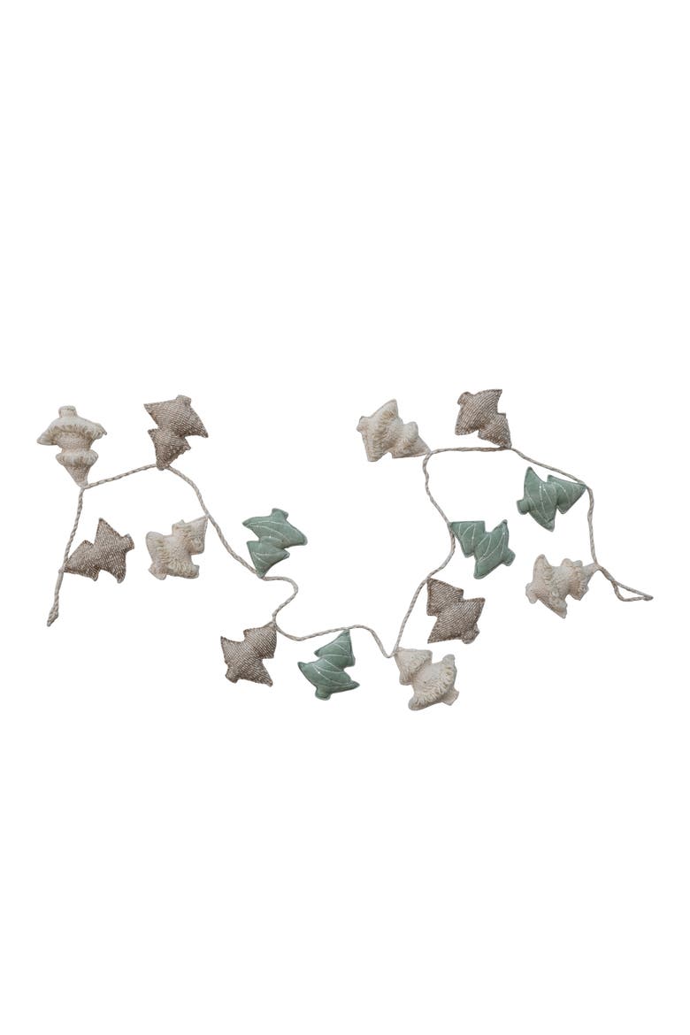 Woven and Jute Tree Holiday Garland with Embroidery, Metallic Thread, Sequins and Cord, Multicolor, Main, color, Cream