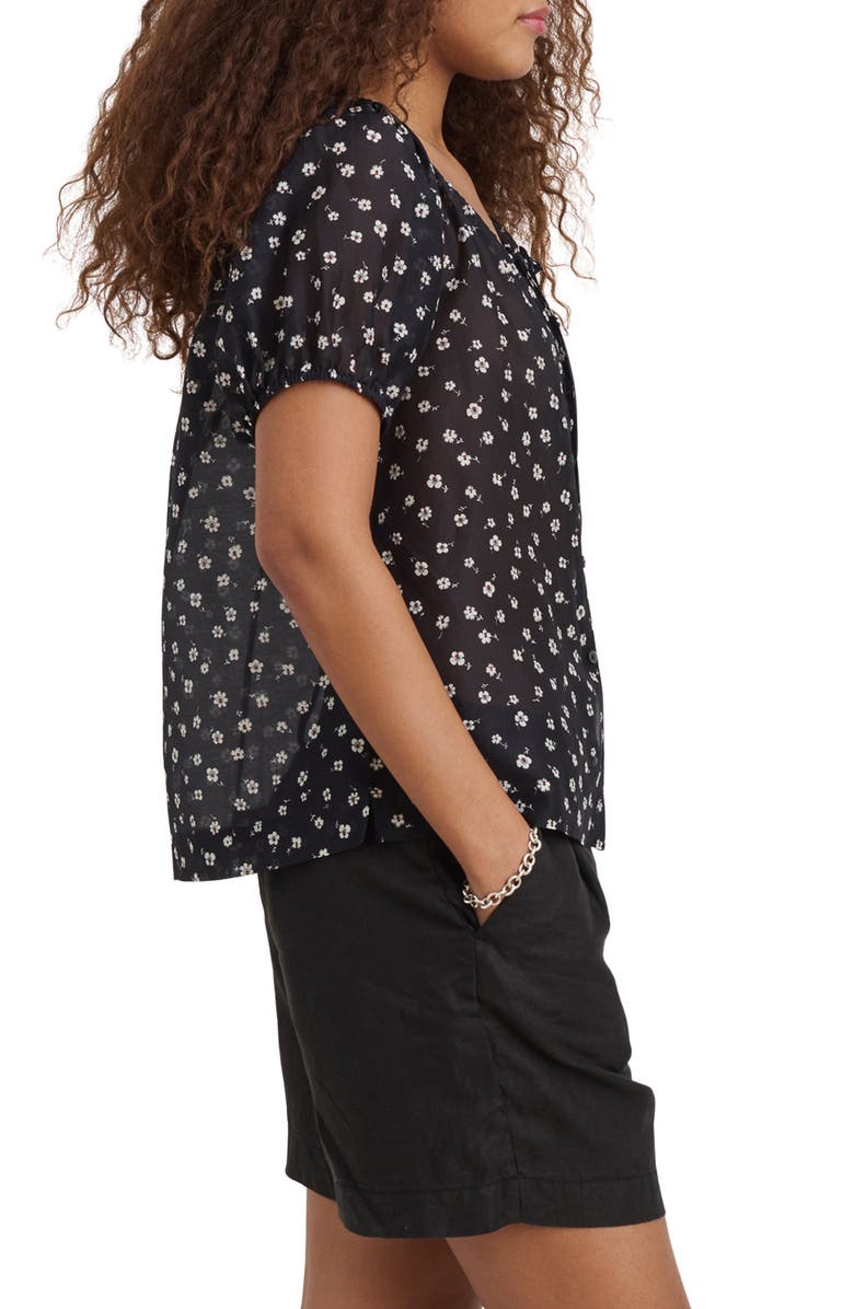 Alex Mill Rose Floral Cotton & Silk Top, Alternate, color, Black Floral
