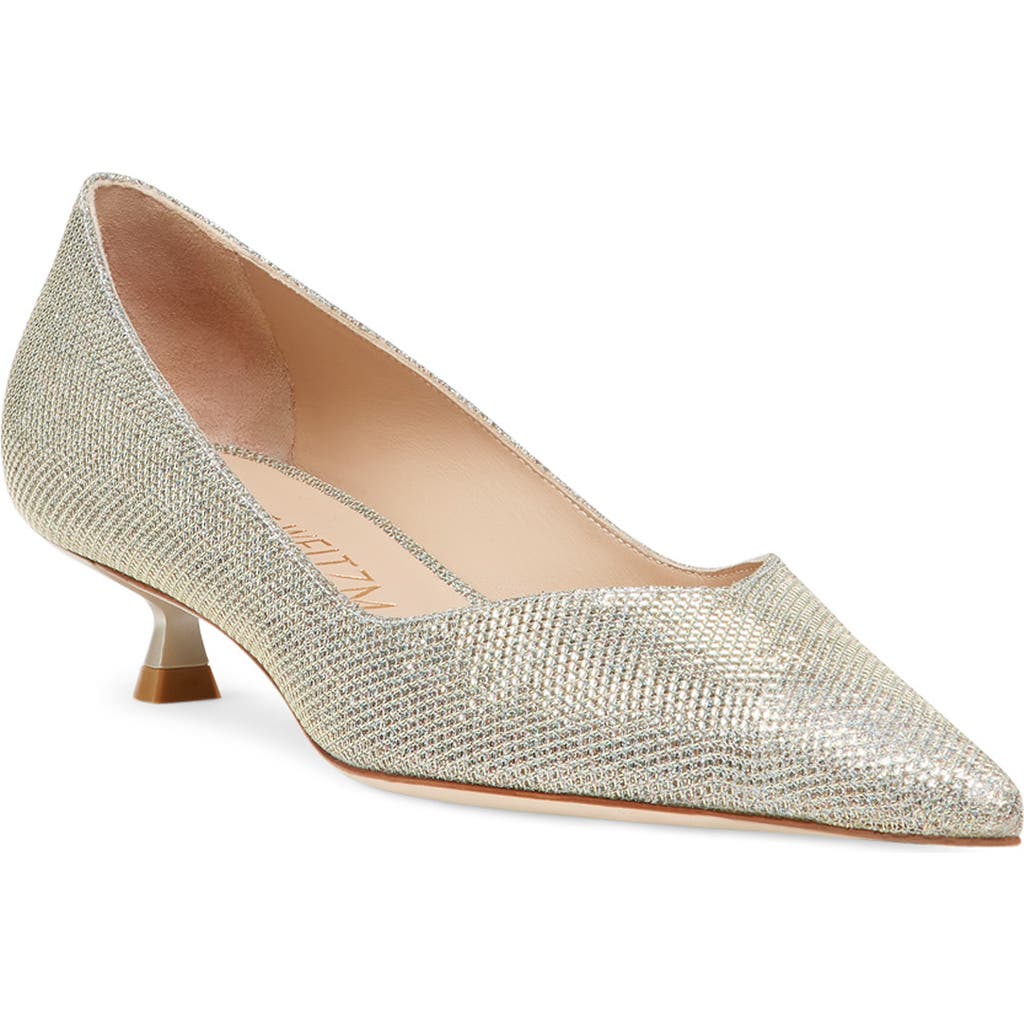 Stuart Weitzman Eva Pointed Toe Pump In Platino Vintage Denim