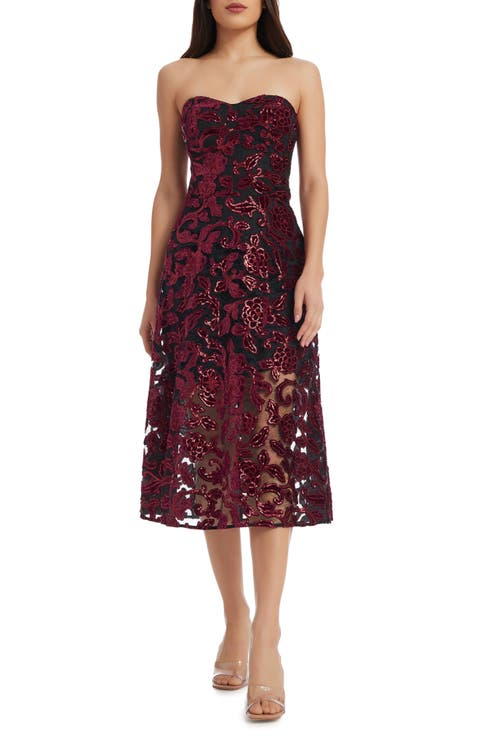 Sadie Floral Sequin Strapless A-Line Dress