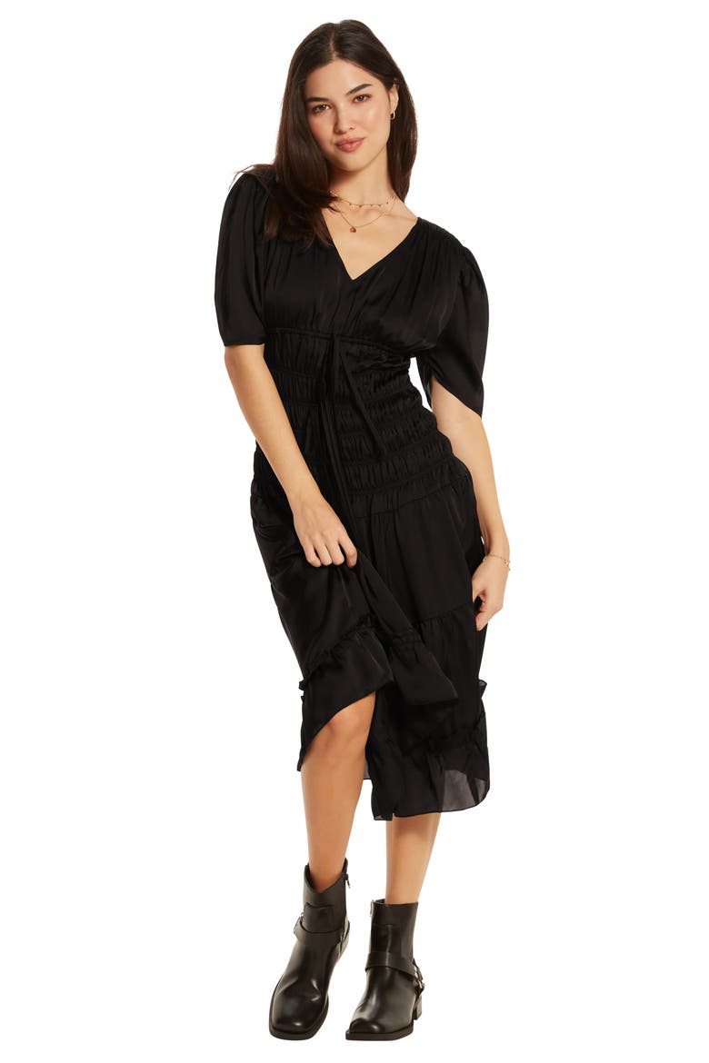 Short Sleeve Tiered Midi Dress, Alternate, color, BLACK