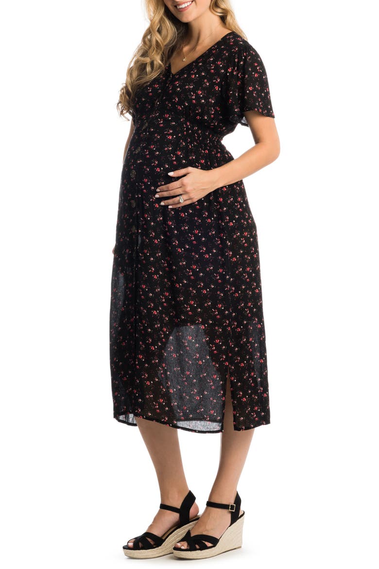 Ballencia Maternity/Nursing Dress, Main, color, BLACK FLORAL