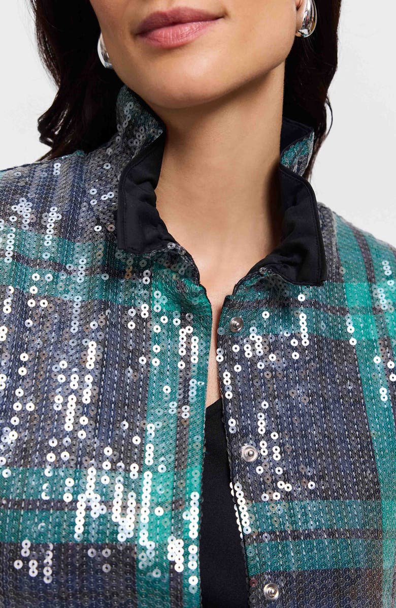 Foxcroft Carolina Plaid Sequin Shirt Jacket, Alternate, color, Navy Blue/ Multi