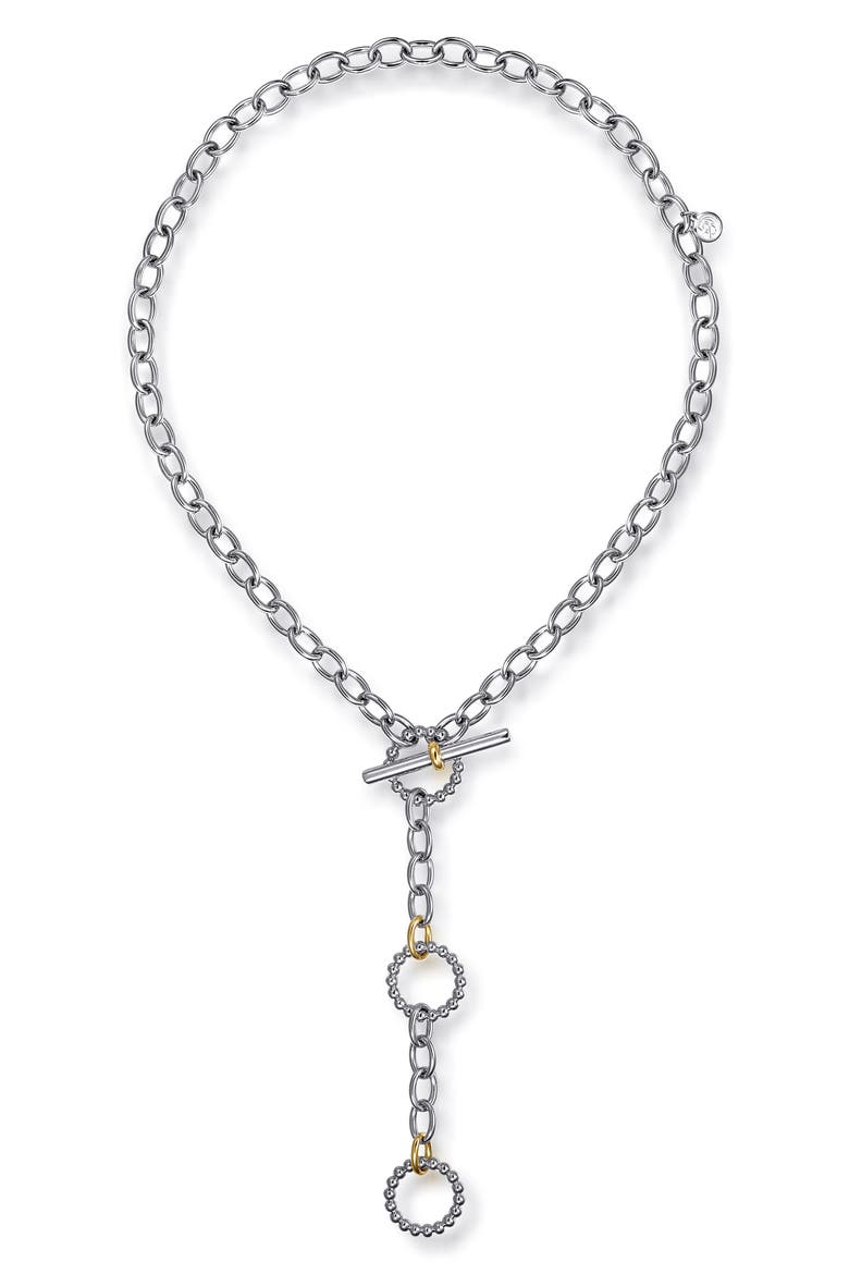 Sterling Silver & 14K Gold Y-Necklace, Alternate, color, SILVER/ 14K YELLOW GOLD