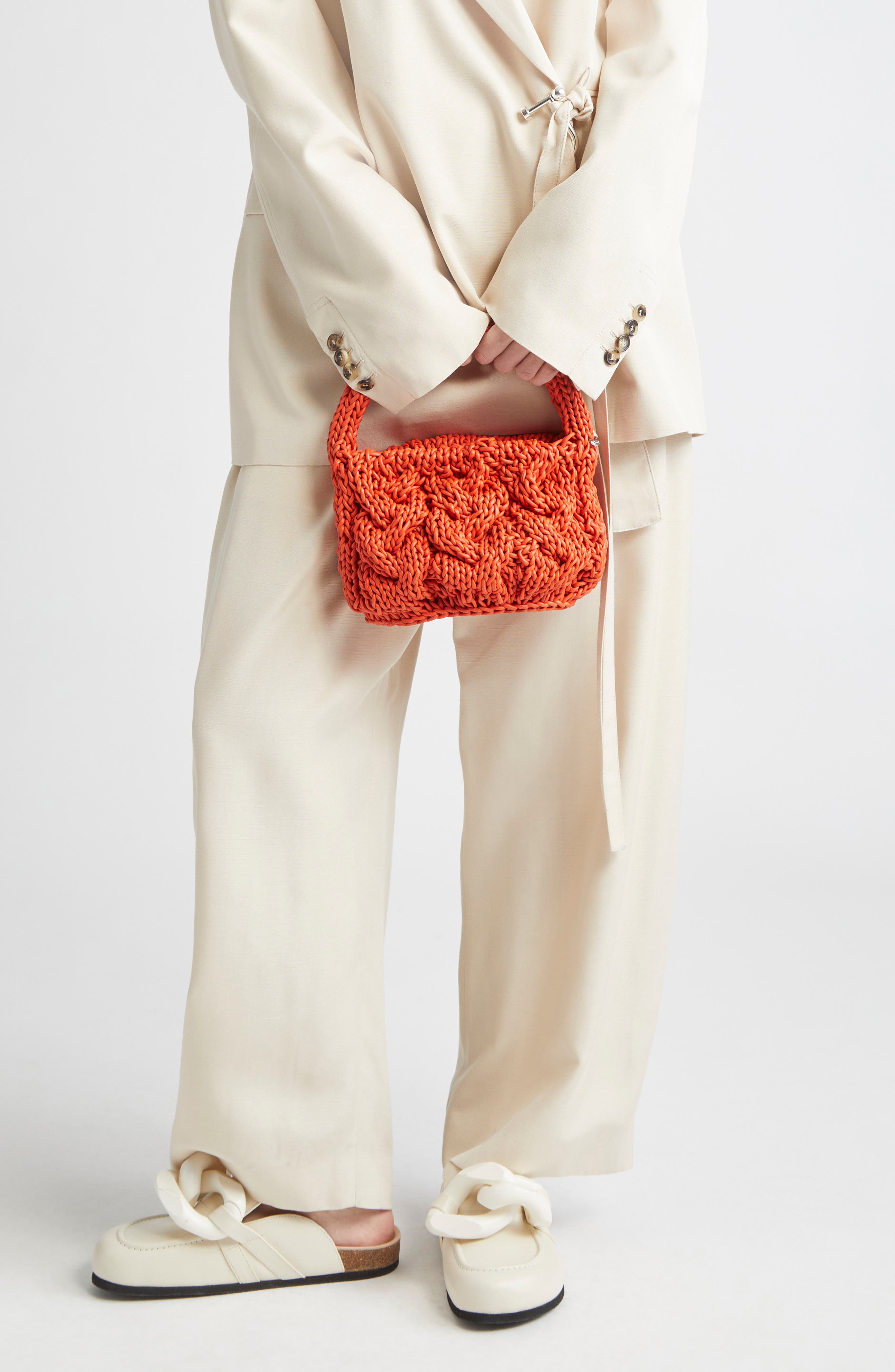 JW Anderson Small Cable Knit Top Handle Bag, Alternate, color, 429 Orange