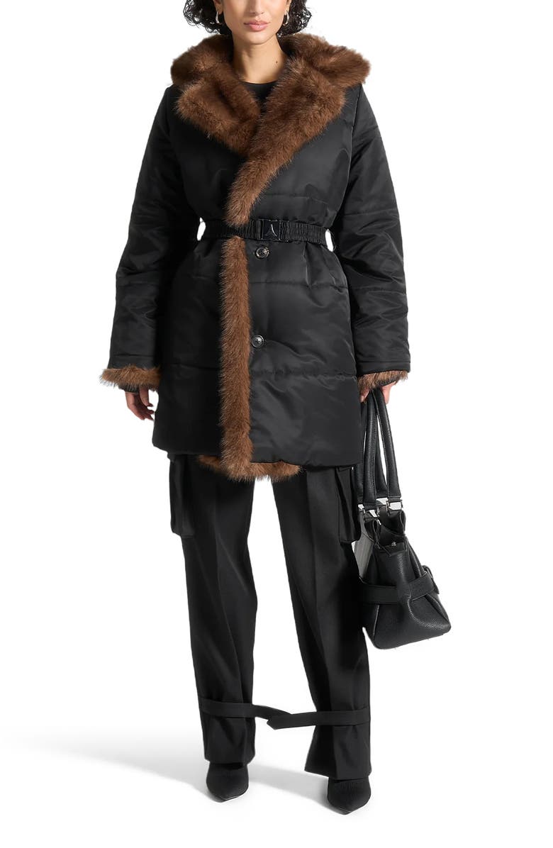 Manière De Voir Alima Fur Longline Belted Coat, Alternate, color, 