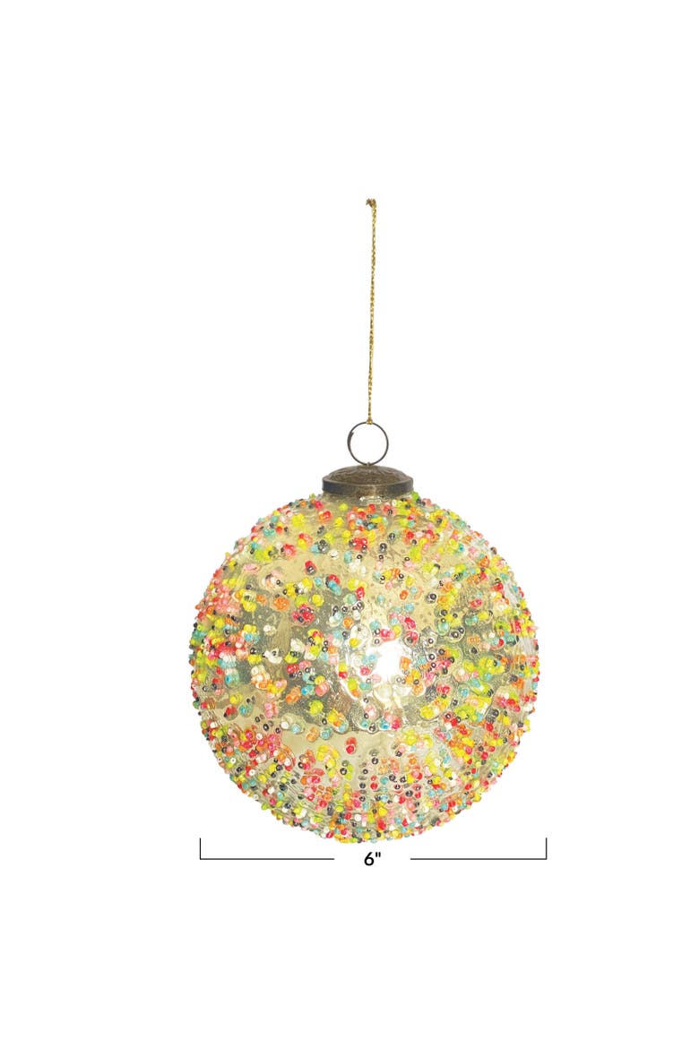 Bohemian Glass Ball Ornament with Beaded Detail, Alternate, color, Multicolor