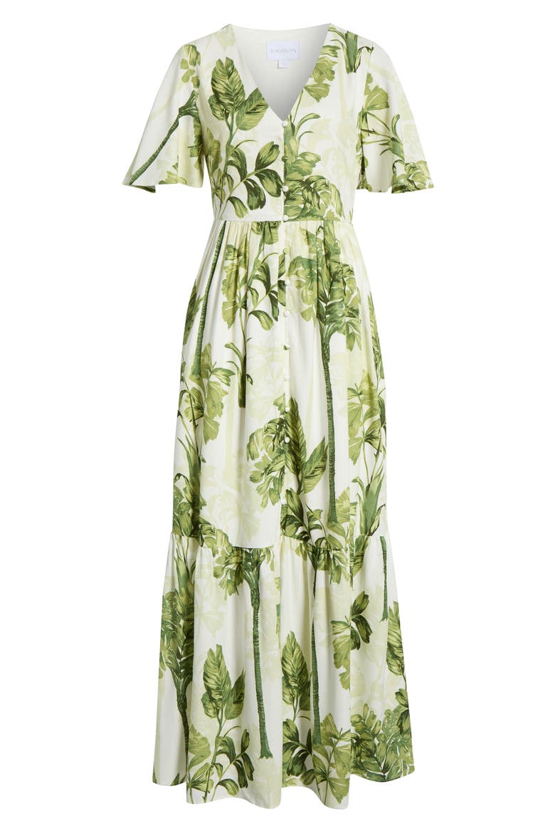 Floral Flutter Sleeve Dress, Alternate, color, CREAM-GREEN