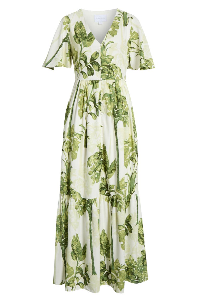 SUGARLIPS Floral Flutter Sleeve Dress, Alternate, color, Cream-Green