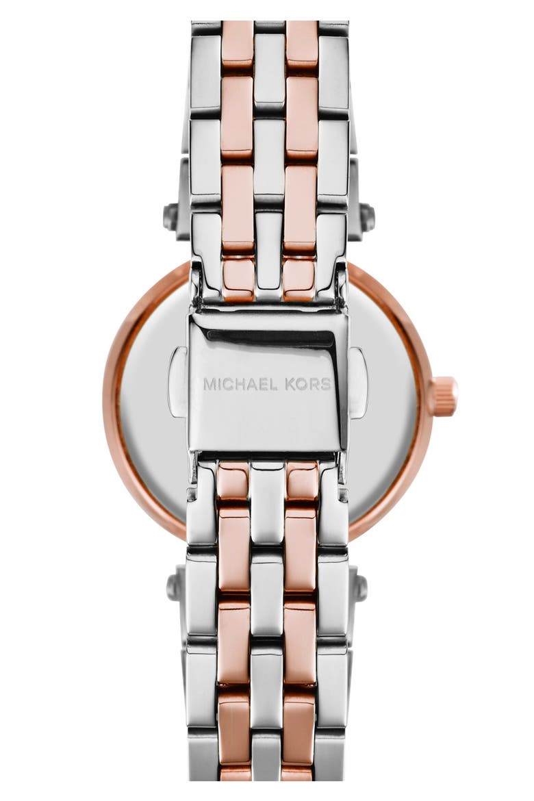 Michael Kors 'Petite Darci' Crystal Bezel Bracelet Watch, 26mm, Alternate, color, 2T SILVER/ROSE