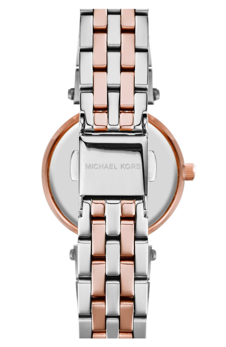 MICHAEL Michael Kors Michael Kors 'Petite Darci' Crystal Bezel Bracelet Watch, 26mm, Alternate, color, 2T Silver/Rose