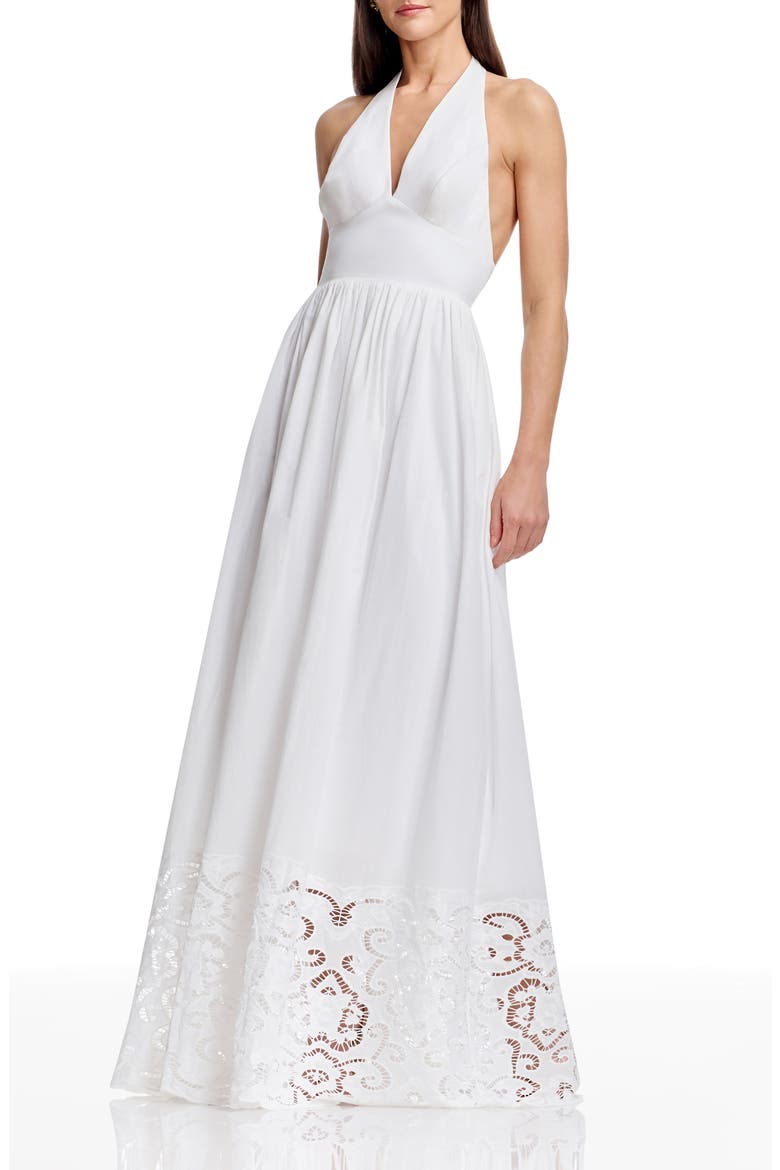 Nessie Cutwork Detail Cotton Halter Gown, Main, color, WHITE