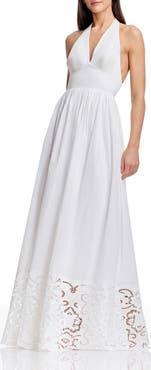Dress the Population Nessie Cutwork Detail Cotton Halter Gown