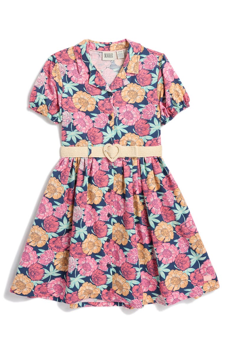 Scotch & Soda Kids' Short Sleeve Belted Shirtdress, Main, color,