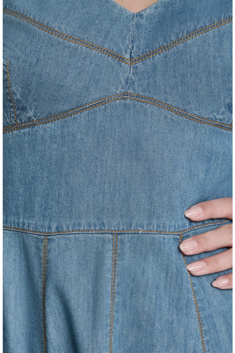 Cotton Blend Denim Fit & Flare Midi Dress, Alternate, color, DOWNTOWN W