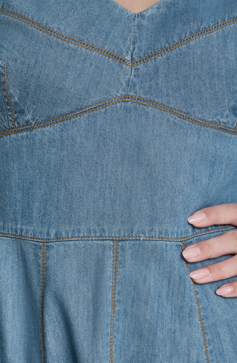 DKNY Cotton Blend Denim Fit & Flare Midi Dress, Alternate, color, Downtown W