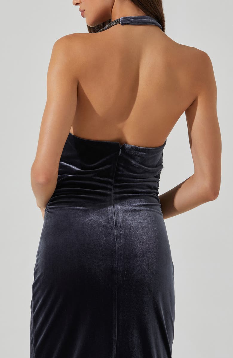 ASTR the Label Eugenie Embellished Velvet Cowl Neck Halter Midi Dress, Alternate, color, Grey Blue