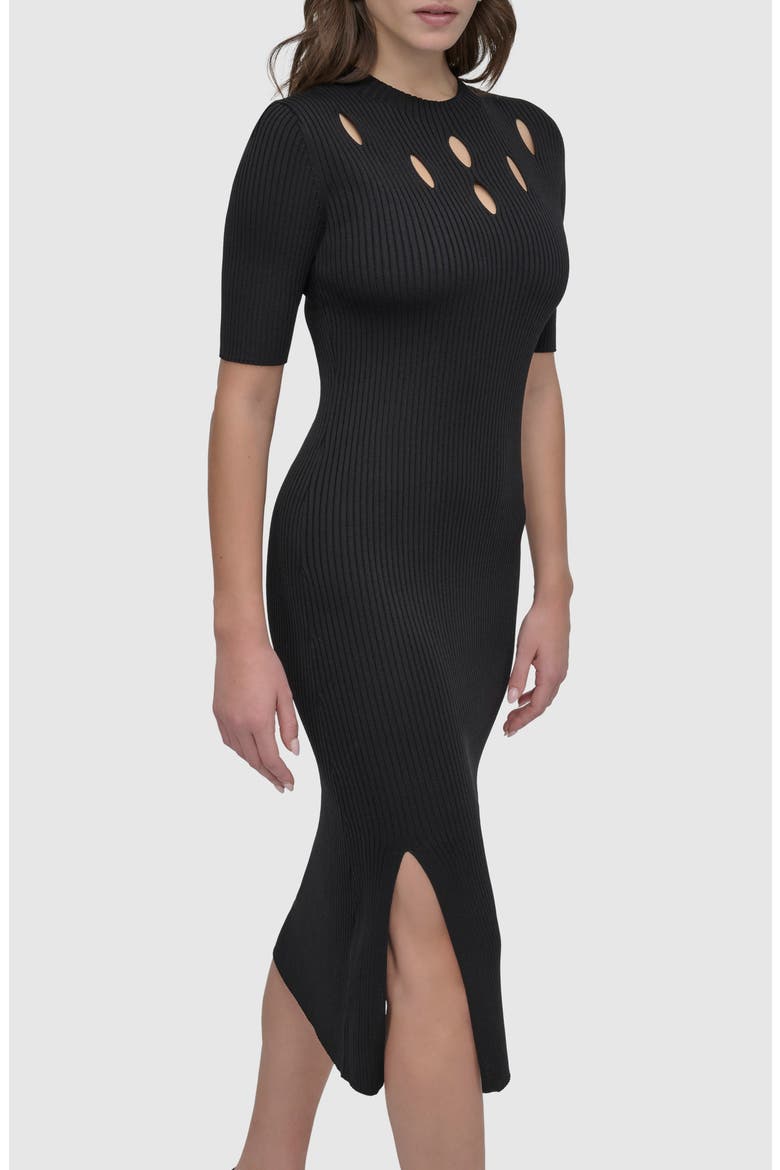 Cutout Detail Rib Sweater Dress, Alternate, color, BLACK