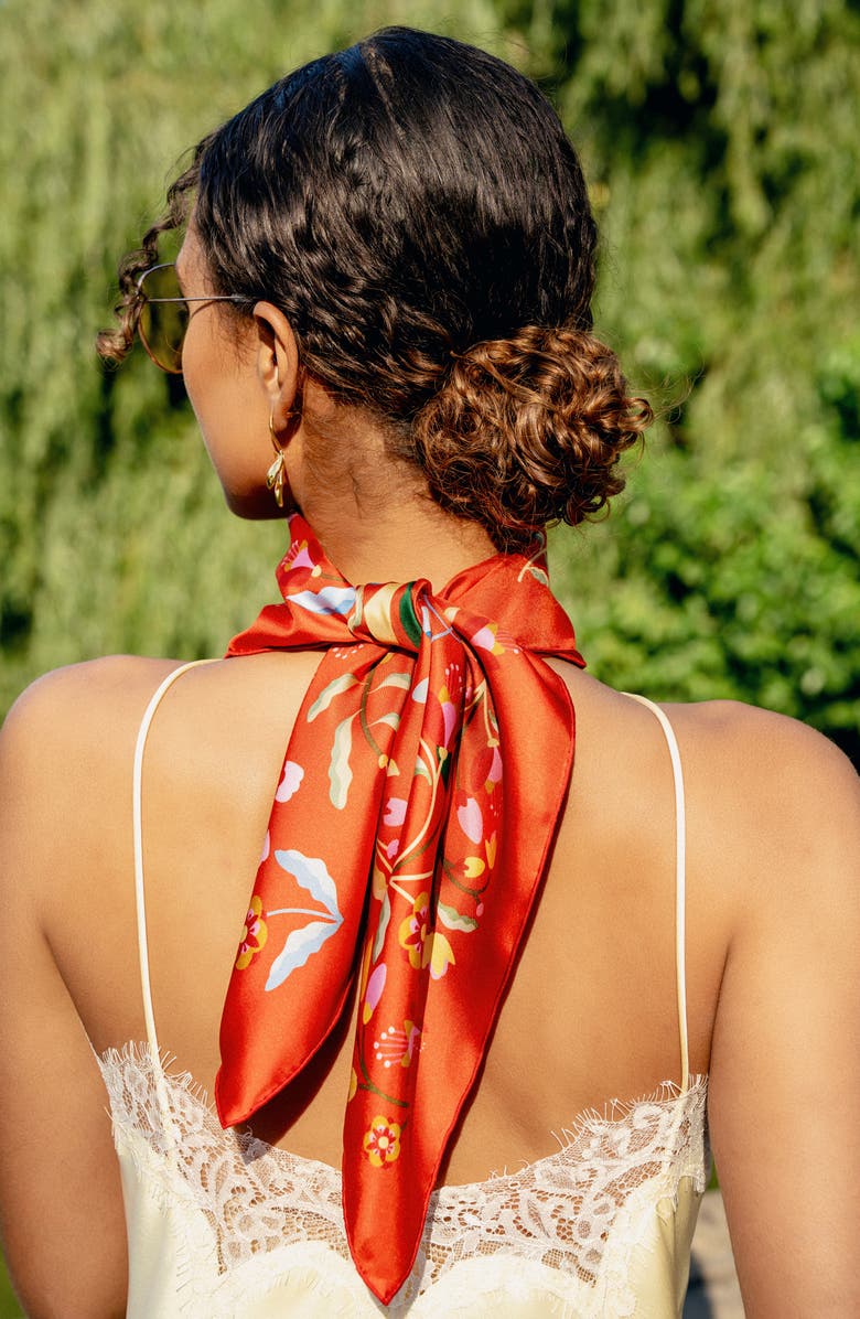 Jessie Zhao New York Festival Flora Double Sided Silk Scarf, Alternate, color, Red