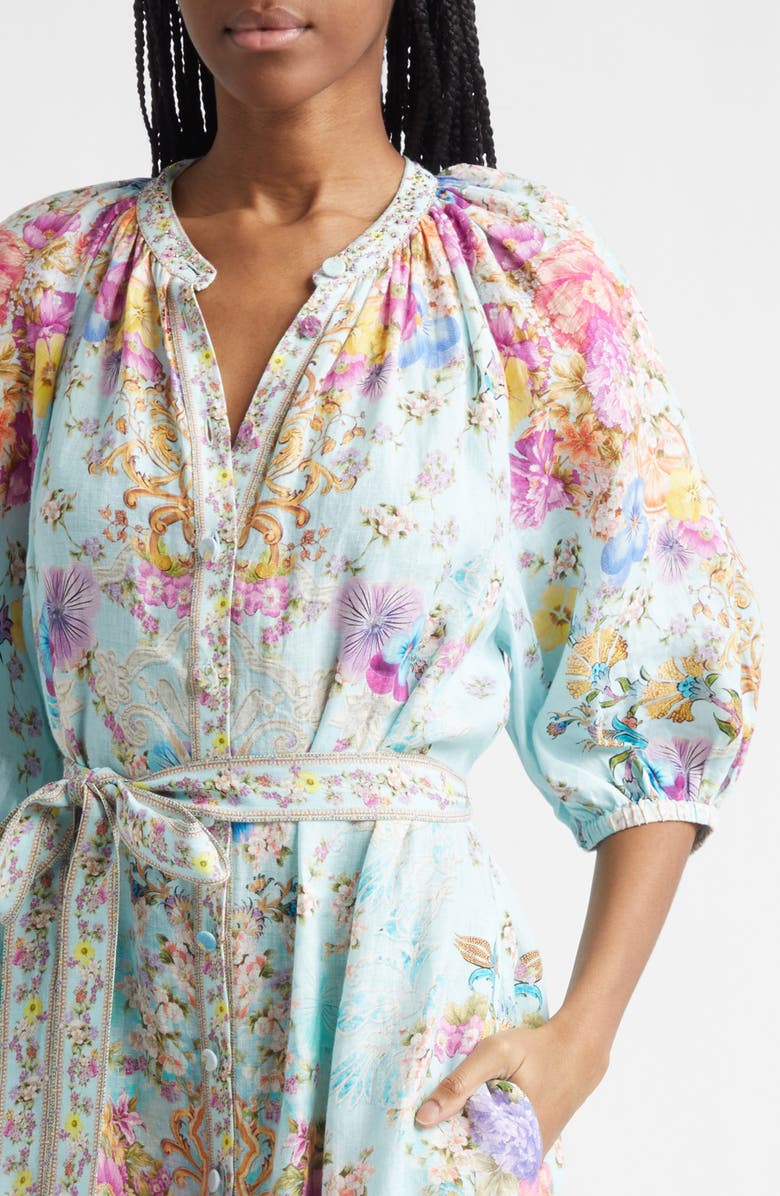 Camilla Bazaar Blooms Linen Midi Shirtdress, Alternate, color, Bazaar Blooms