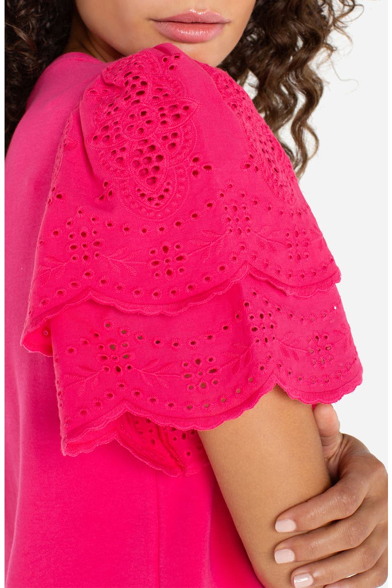 Eyelet Sleeve Mixed Media Top, Alternate, color, DIVA PINK