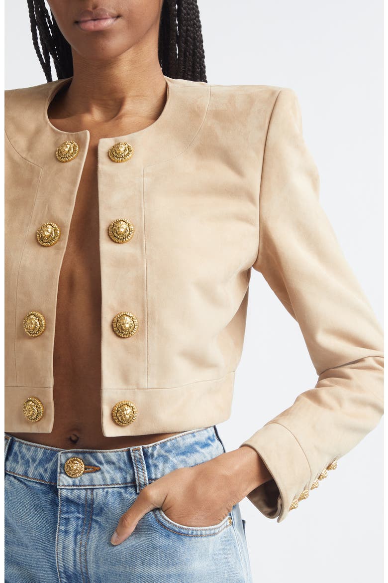 Crop Suede Spencer Jacket, Alternate, color, 8FI SAND